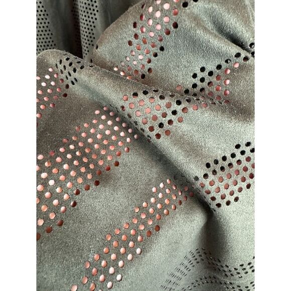 CHICO'S green khaki perforated faux suede knit open front cardigan sweater 3 XL - Picture 4 of 9